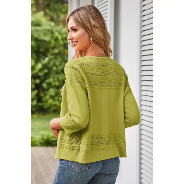 GRACE KARIN Womens 2024 Cropped Cardigan 34 Sleeve Lightweight Crochet Shrug HollowedOut Knit Sweater TopsLemon Green