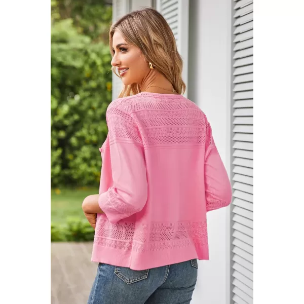 GRACE KARIN Womens 2024 Cropped Cardigan 34 Sleeve Lightweight Crochet Shrug HollowedOut Knit Sweater TopsLight Pink