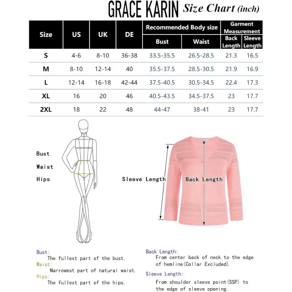 GRACE KARIN Womens 2024 Cropped Cardigan 34 Sleeve Lightweight Crochet Shrug HollowedOut Knit Sweater TopsLight Pink