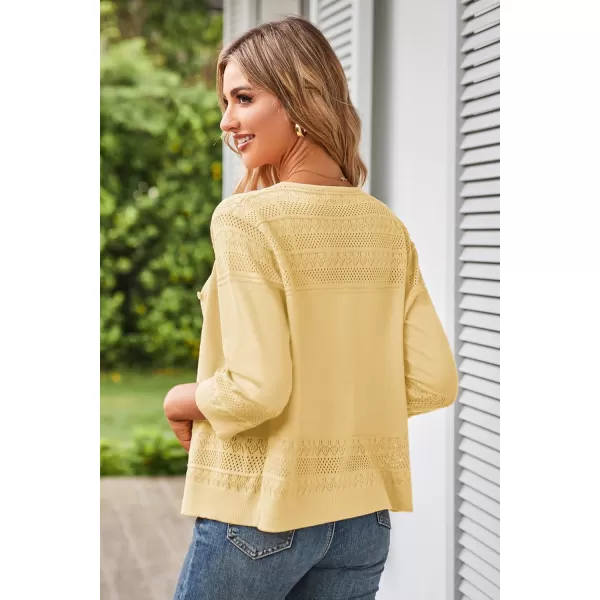 GRACE KARIN Womens 2024 Cropped Cardigan 34 Sleeve Lightweight Crochet Shrug HollowedOut Knit Sweater TopsLight Yellow