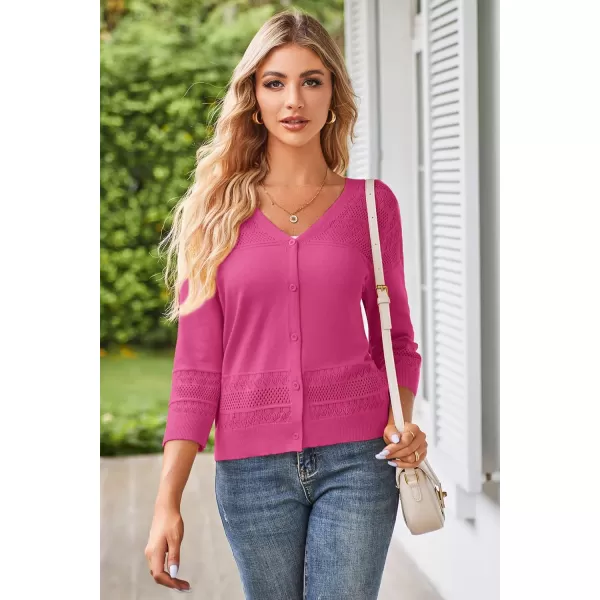 GRACE KARIN Womens 2024 Cropped Cardigan 34 Sleeve Lightweight Crochet Shrug HollowedOut Knit Sweater TopsRose Red