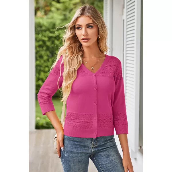 GRACE KARIN Womens 2024 Cropped Cardigan 34 Sleeve Lightweight Crochet Shrug HollowedOut Knit Sweater TopsRose Red