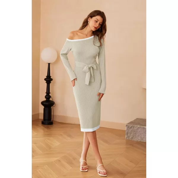 GRACE KARIN Womens 2024 Fall Sweater Dress One Shoulder Long Sleeve Ribbed Knit Tie Waist Casual Bodycon Midi DressesApricot