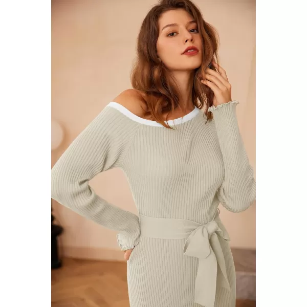 GRACE KARIN Womens 2024 Fall Sweater Dress One Shoulder Long Sleeve Ribbed Knit Tie Waist Casual Bodycon Midi DressesApricot