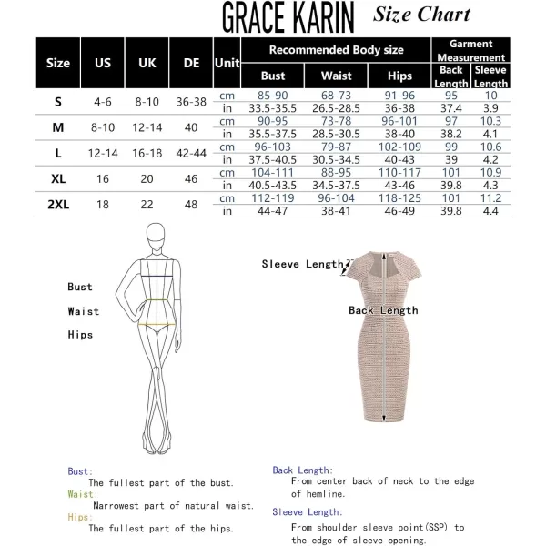 GRACE KARIN Womens Gorgeous Pencil Dress Cap Sleeve Tweed Pencil Dress for WorkBlack