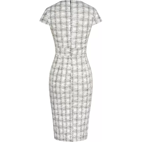 GRACE KARIN Womens Gorgeous Pencil Dress Cap Sleeve Tweed Pencil Dress for WorkBlack White Plaid