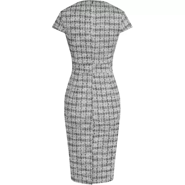 GRACE KARIN Womens Gorgeous Pencil Dress Cap Sleeve Tweed Pencil Dress for WorkBlackplaid