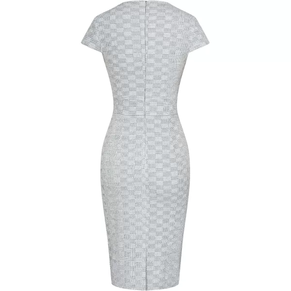 GRACE KARIN Womens Gorgeous Pencil Dress Cap Sleeve Tweed Pencil Dress for WorkBrown Plaid