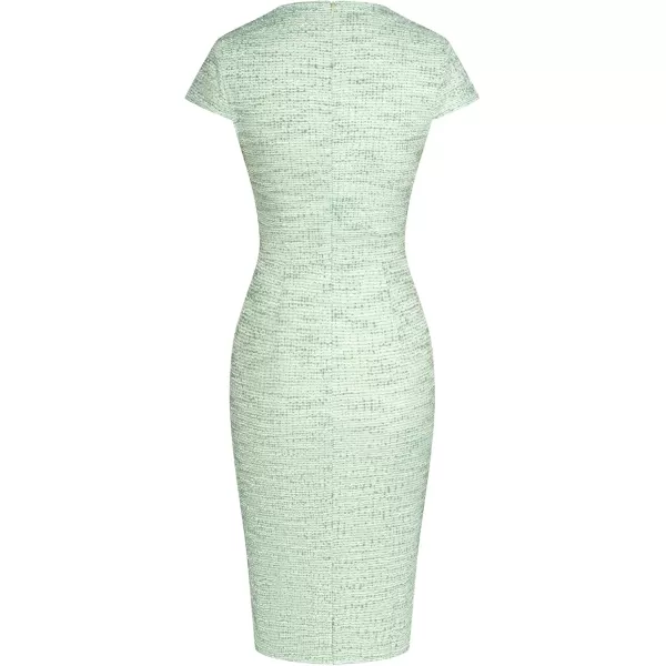 GRACE KARIN Womens Gorgeous Pencil Dress Cap Sleeve Tweed Pencil Dress for WorkGreen White