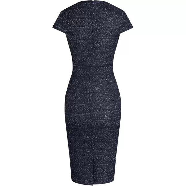 GRACE KARIN Womens Gorgeous Pencil Dress Cap Sleeve Tweed Pencil Dress for WorkNavy