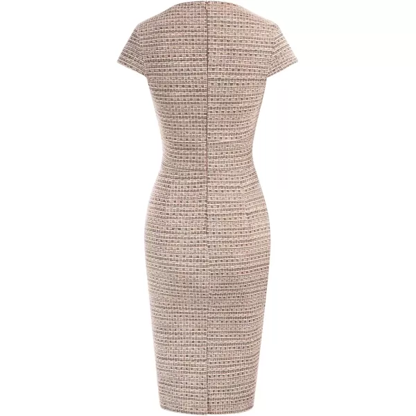 GRACE KARIN Womens Gorgeous Pencil Dress Cap Sleeve Tweed Pencil Dress for WorkPink Tweed