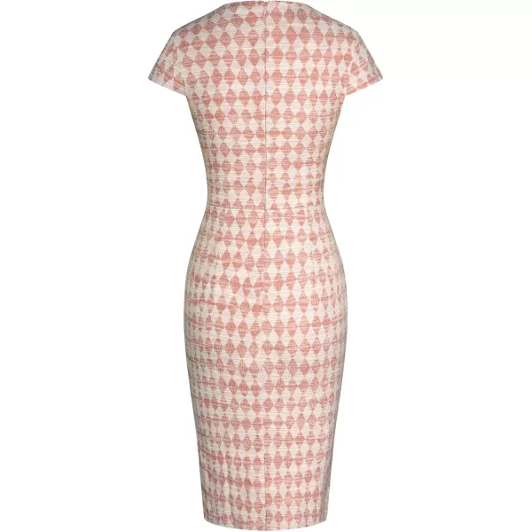 GRACE KARIN Womens Gorgeous Pencil Dress Cap Sleeve Tweed Pencil Dress for WorkPink White Argyle