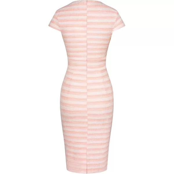 GRACE KARIN Womens Gorgeous Pencil Dress Cap Sleeve Tweed Pencil Dress for WorkPink White Stripes