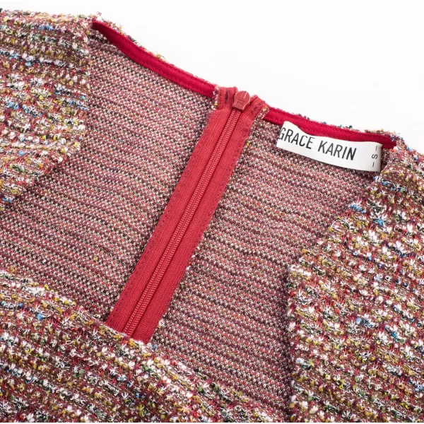 GRACE KARIN Womens Gorgeous Pencil Dress Cap Sleeve Tweed Pencil Dress for WorkRed