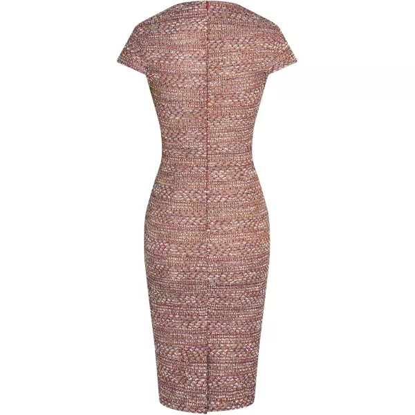 GRACE KARIN Womens Gorgeous Pencil Dress Cap Sleeve Tweed Pencil Dress for WorkRed