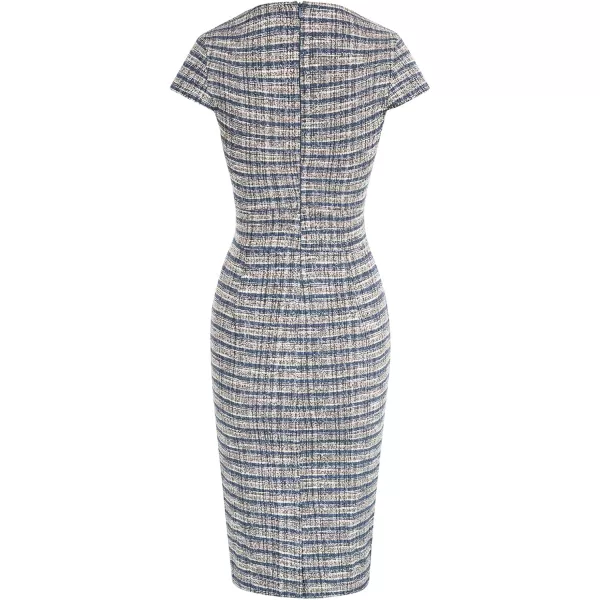 GRACE KARIN Womens Gorgeous Pencil Dress Cap Sleeve Tweed Pencil Dress for WorkTweed Plaidblue