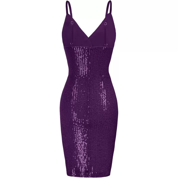 GRACE KARIN Womens Sexy Sequin Dress Wrap VNeck Ruched Bodycon Spaghetti Straps Cocktail Party Night Club DressesPurple