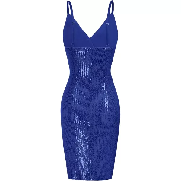 GRACE KARIN Womens Sexy Sequin Dress Wrap VNeck Ruched Bodycon Spaghetti Straps Cocktail Party Night Club DressesRoyal Blue