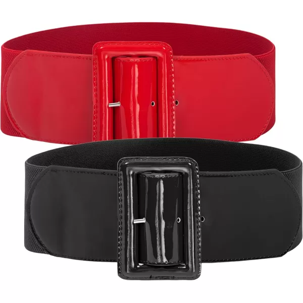 GRACE KARIN Womens Stretchy Belt 1950s 3 Inch Wide Elastic BeltsBlackred