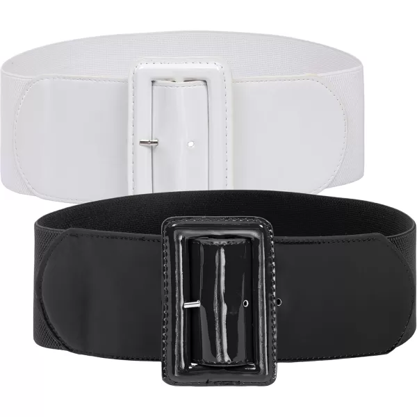 GRACE KARIN Womens Stretchy Belt 1950s 3 Inch Wide Elastic BeltsBlackwhite