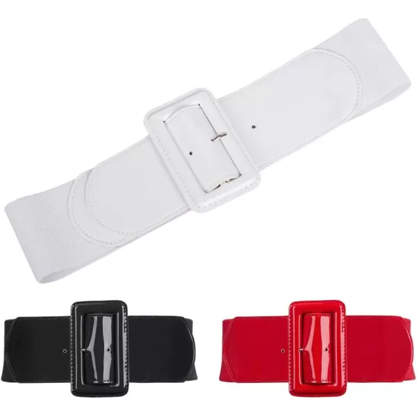 GRACE KARIN Womens Stretchy Belt 1950s 3 Inch Wide Elastic BeltsBlackwhitered