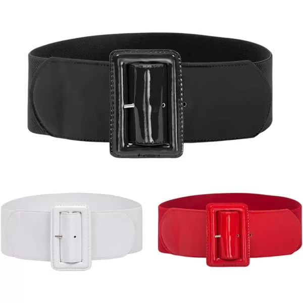 GRACE KARIN Womens Stretchy Belt 1950s 3 Inch Wide Elastic BeltsBlackwhitered