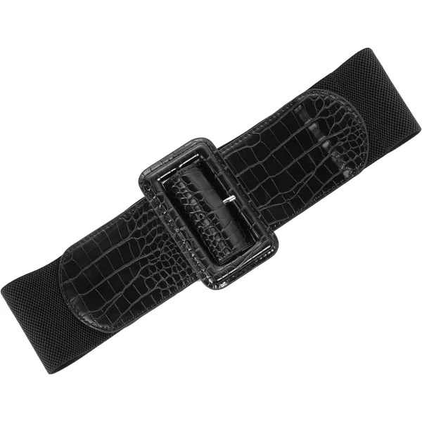 GRACE KARIN Womens Stretchy Belt 1950s 3 Inch Wide Elastic BeltsCrocodile Black