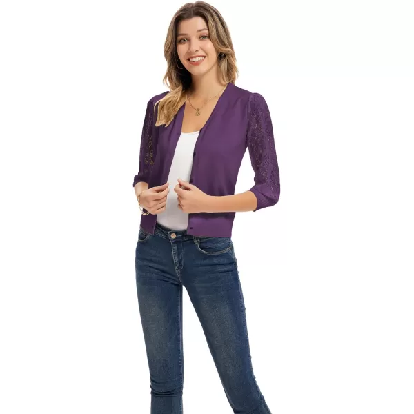 GRACE KARIN Womens Summer Cardigan Lightweight V Neck Lace 34 Sleeve Button Front SweatersDark Purple