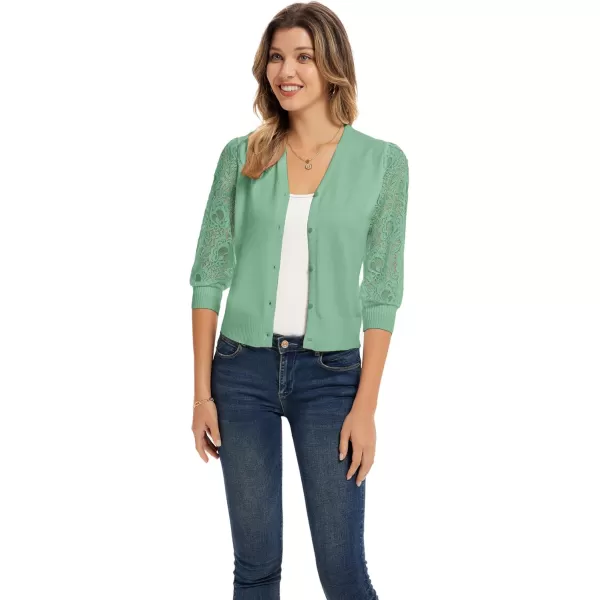 GRACE KARIN Womens Summer Cardigan Lightweight V Neck Lace 34 Sleeve Button Front SweatersLake Green