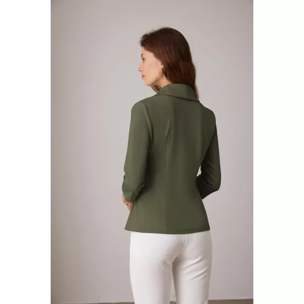 GRACE KARIN Womens V Neck Casual Work Tops 34 Sleeve Office Dressy Blouse Top Asymmetrical Elegant ShirtsArmy Green