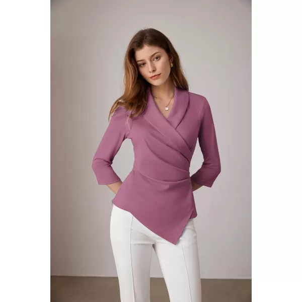 GRACE KARIN Womens V Neck Casual Work Tops 34 Sleeve Office Dressy Blouse Top Asymmetrical Elegant ShirtsDirty Pink