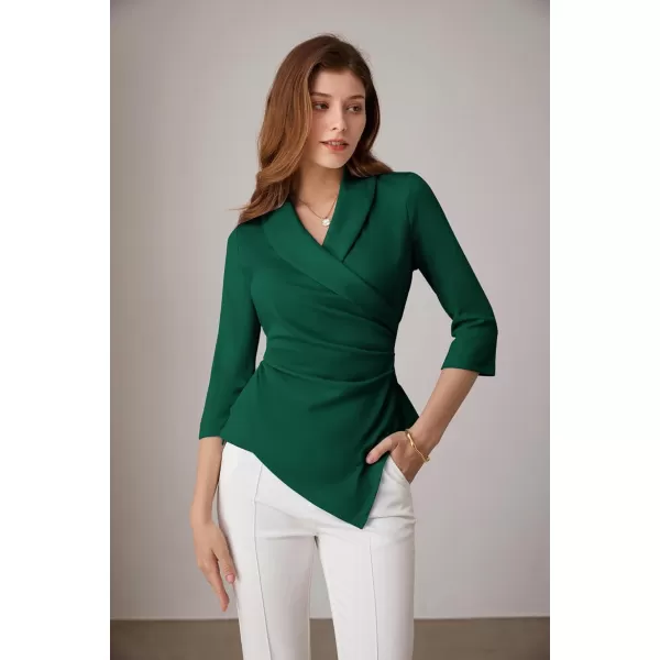 GRACE KARIN Womens V Neck Casual Work Tops 34 Sleeve Office Dressy Blouse Top Asymmetrical Elegant ShirtsGreen