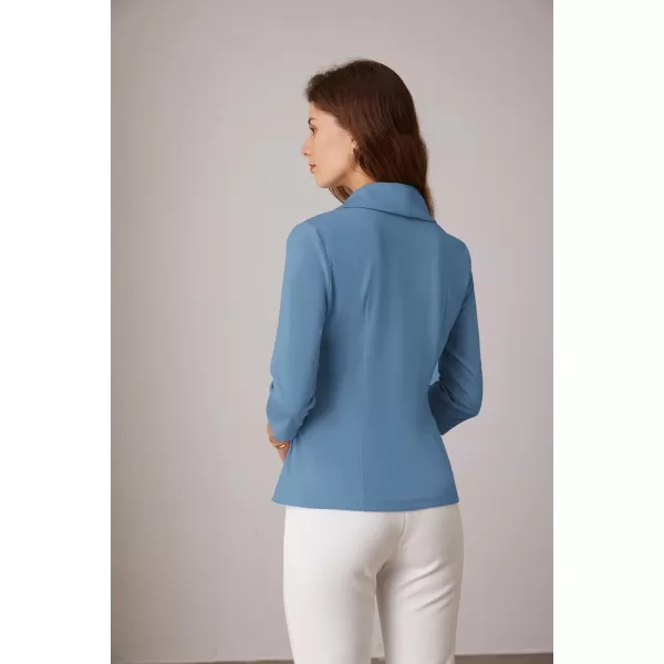 GRACE KARIN Womens V Neck Casual Work Tops 34 Sleeve Office Dressy Blouse Top Asymmetrical Elegant ShirtsGrey Blue