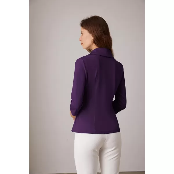 GRACE KARIN Womens V Neck Casual Work Tops 34 Sleeve Office Dressy Blouse Top Asymmetrical Elegant ShirtsPurple