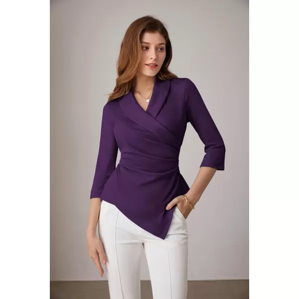 GRACE KARIN Womens V Neck Casual Work Tops 34 Sleeve Office Dressy Blouse Top Asymmetrical Elegant ShirtsPurple