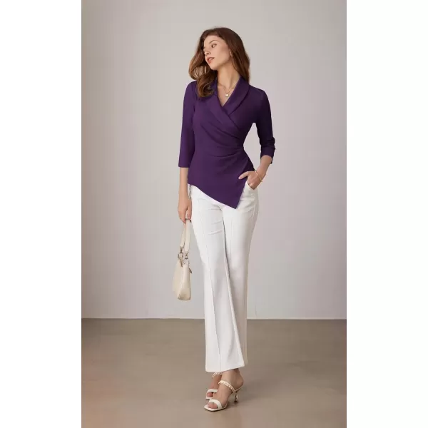 GRACE KARIN Womens V Neck Casual Work Tops 34 Sleeve Office Dressy Blouse Top Asymmetrical Elegant ShirtsPurple