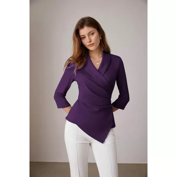 GRACE KARIN Womens V Neck Casual Work Tops 34 Sleeve Office Dressy Blouse Top Asymmetrical Elegant ShirtsPurple