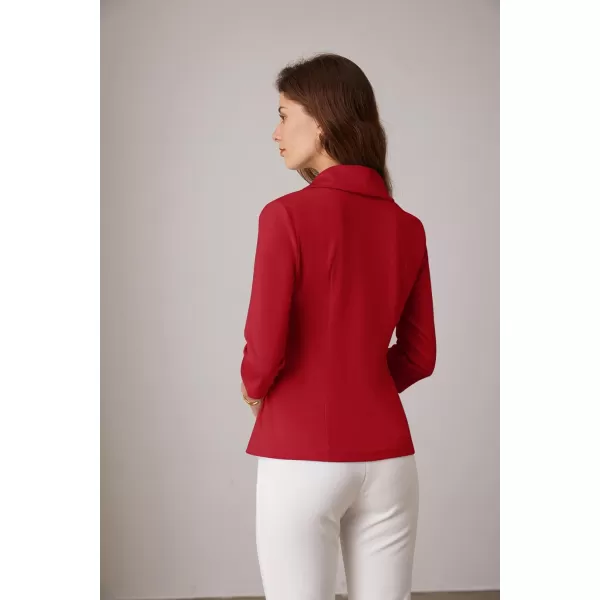 GRACE KARIN Womens V Neck Casual Work Tops 34 Sleeve Office Dressy Blouse Top Asymmetrical Elegant ShirtsRed