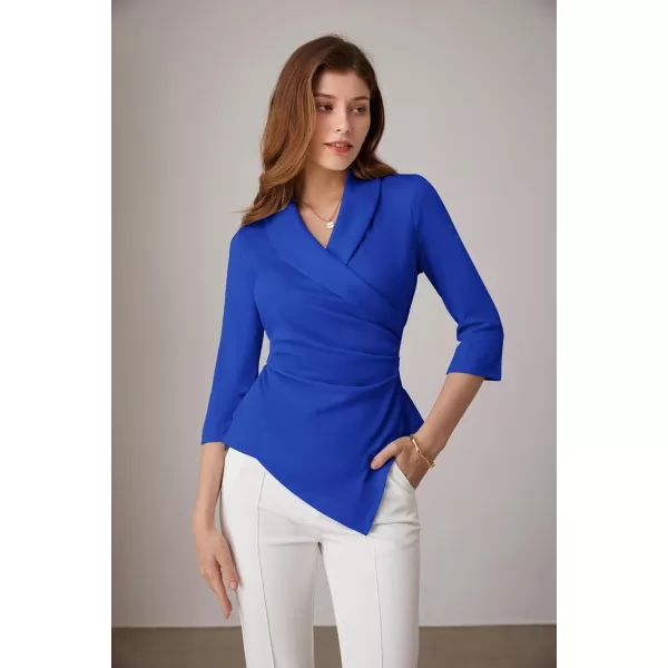 GRACE KARIN Womens V Neck Casual Work Tops 34 Sleeve Office Dressy Blouse Top Asymmetrical Elegant ShirtsRoyal Blue