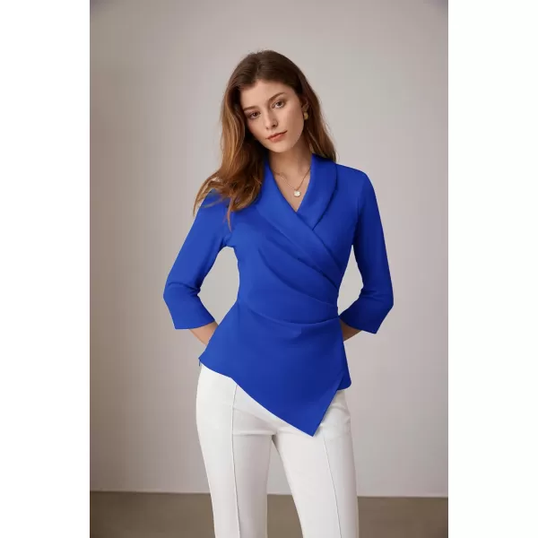 GRACE KARIN Womens V Neck Casual Work Tops 34 Sleeve Office Dressy Blouse Top Asymmetrical Elegant ShirtsRoyal Blue