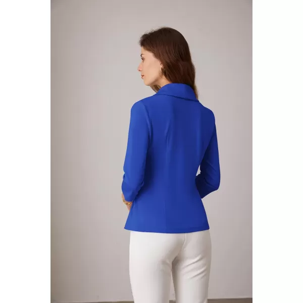 GRACE KARIN Womens V Neck Casual Work Tops 34 Sleeve Office Dressy Blouse Top Asymmetrical Elegant ShirtsRoyal Blue