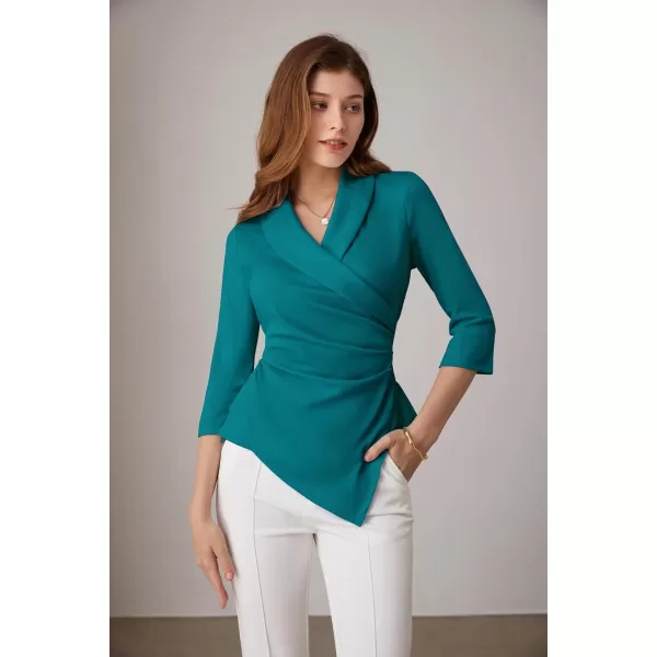 GRACE KARIN Womens V Neck Casual Work Tops 34 Sleeve Office Dressy Blouse Top Asymmetrical Elegant ShirtsTeal