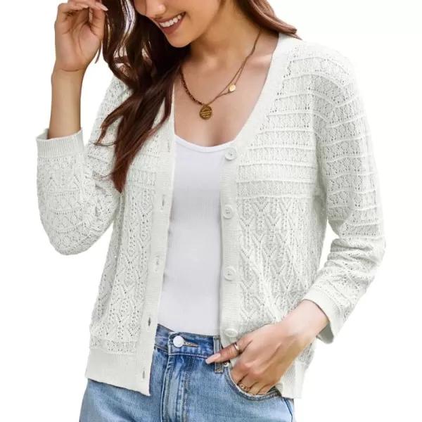 GRACE KARIN 2024 Womens 34 Sleeve Crochet Knit Button Down Cardigan Cropped Shrug Bolero Lightweight Sweaters TopsIvory White