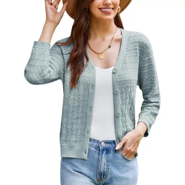 GRACE KARIN 2024 Womens 34 Sleeve Crochet Knit Button Down Cardigan Cropped Shrug Bolero Lightweight Sweaters TopsLight Grey