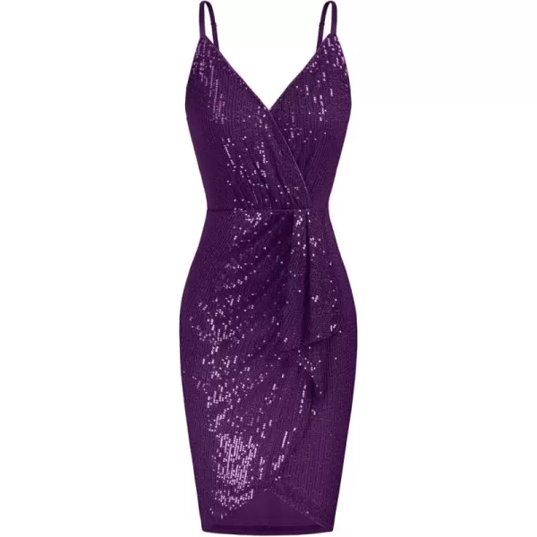 GRACE KARIN Womens Sexy Sequin Dress Wrap VNeck Ruched Bodycon Spaghetti Straps Cocktail Party Night Club DressesPurple