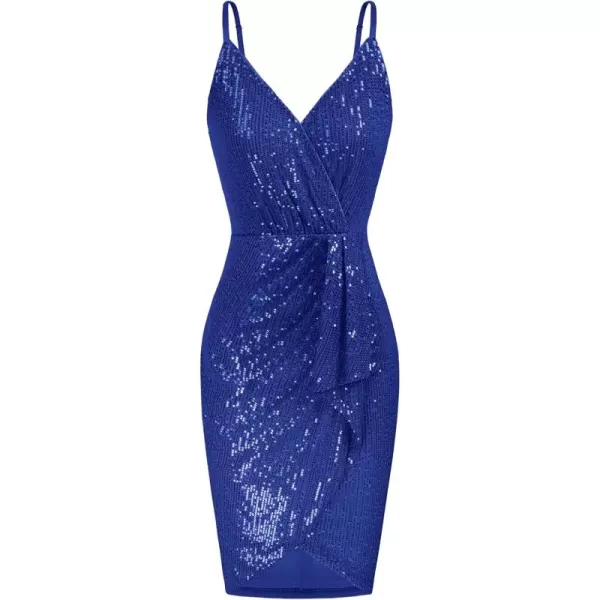 GRACE KARIN Womens Sexy Sequin Dress Wrap VNeck Ruched Bodycon Spaghetti Straps Cocktail Party Night Club DressesRoyal Blue