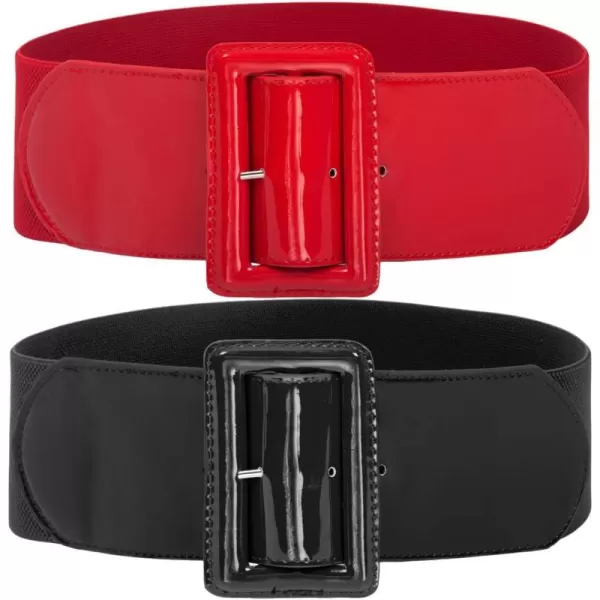 GRACE KARIN Womens Stretchy Belt 1950s 3 Inch Wide Elastic BeltsBlackred