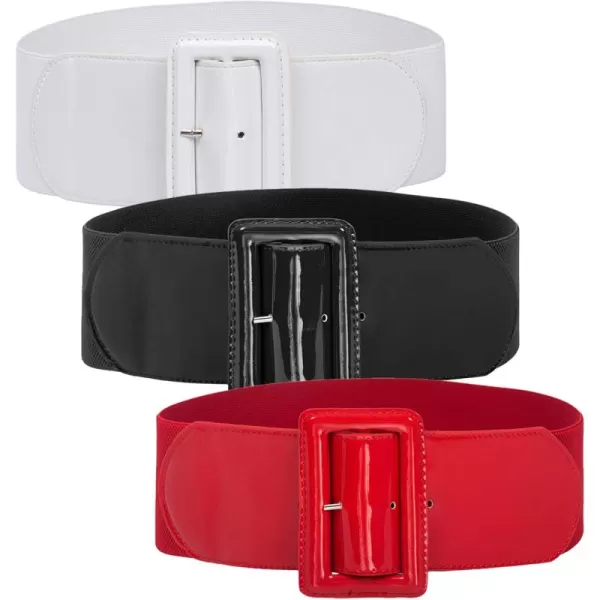 GRACE KARIN Womens Stretchy Belt 1950s 3 Inch Wide Elastic BeltsBlackwhitered