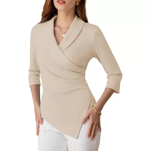 GRACE KARIN Womens V Neck Casual Work Tops 34 Sleeve Office Dressy Blouse Top Asymmetrical Elegant ShirtsApricot