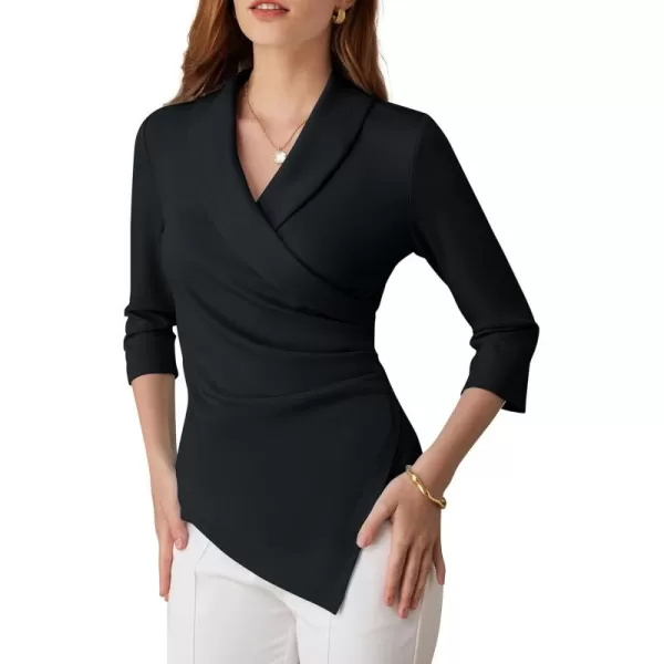 GRACE KARIN Womens V Neck Casual Work Tops 34 Sleeve Office Dressy Blouse Top Asymmetrical Elegant ShirtsBlack